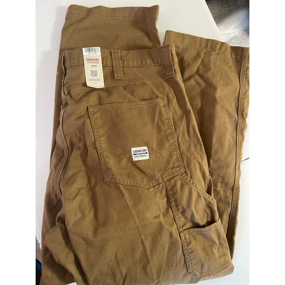 Levi Strauss Signature Workwear Men's Carpenter Jeans Khaki Tan Size 42x32 Nwt